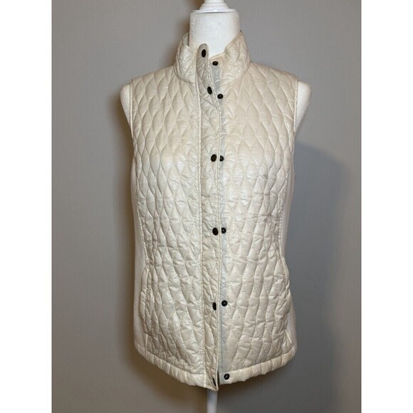 Talbots Jackets & Blazers - Talbots Size Medium Ivory Hybrid Sweater Knit Quilted Puffer Vest Zip Pockets